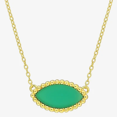 Womens Genuine Green Chalcedony 18K Gold Over Silver 17 Inch Pendant Necklace