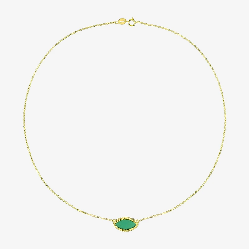 Womens Genuine Green Chalcedony 18K Gold Over Silver 17 Inch Pendant Necklace