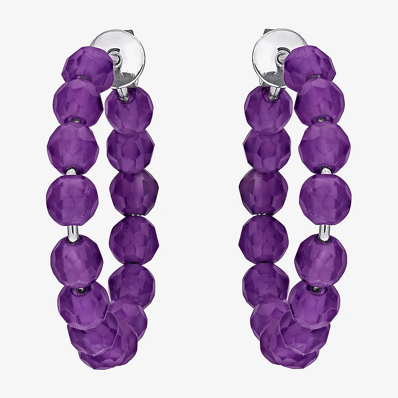 Womens Genuine Purple Amethyst Sterling Silver 4.4mm Hoop Earrings
