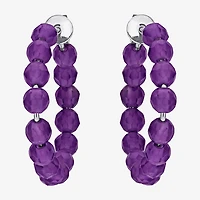 Womens Genuine Purple Amethyst Sterling Silver 4.4mm Hoop Earrings