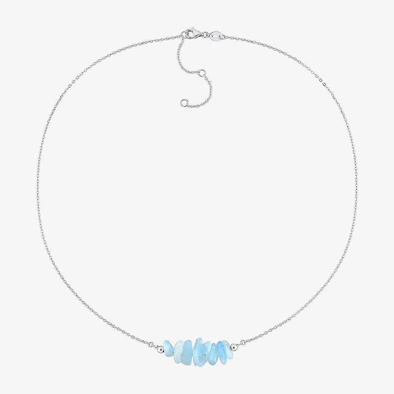Womens Blue Aquamarine Sterling Silver 17 Inch Beaded Necklace