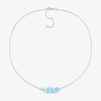 Womens Blue Aquamarine Sterling Silver 17 Inch Beaded Necklace