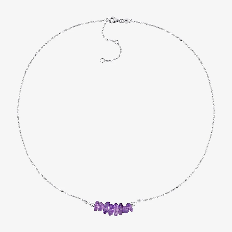 Womens Purple Amethyst Sterling Silver 17 Inch Beaded Necklace