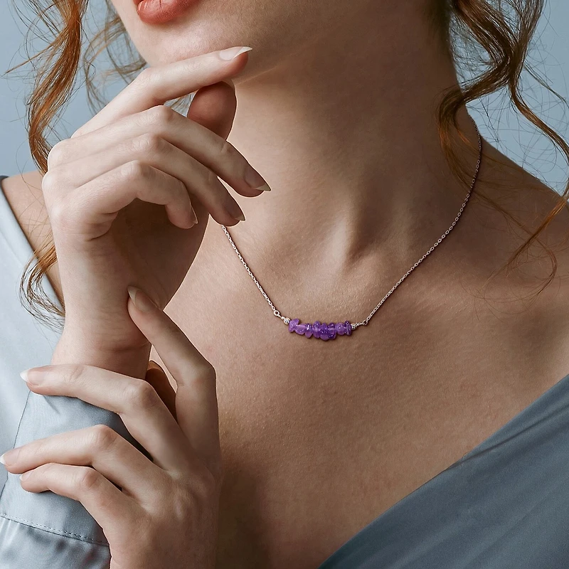Womens Purple Amethyst Sterling Silver 17 Inch Beaded Necklace