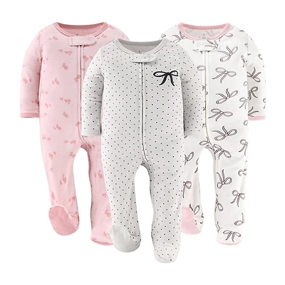 The Peanutshell Balletcore Baby Girls 3-pc. Bows Sleep and Play