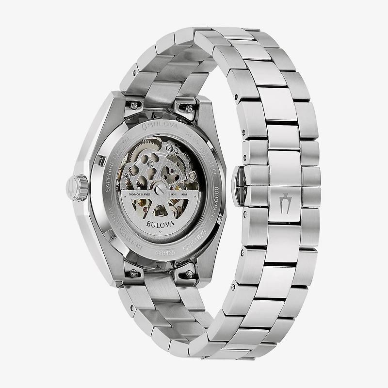 Bulova Surveyor Mens Automatic Silver Tone Stainless Steel Bracelet Watch 96b469