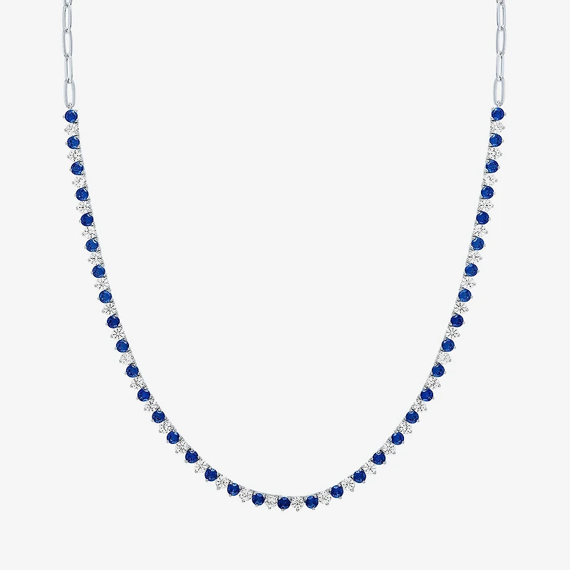 Gemstone Sterling Silver 18 Inch Tennis Necklace