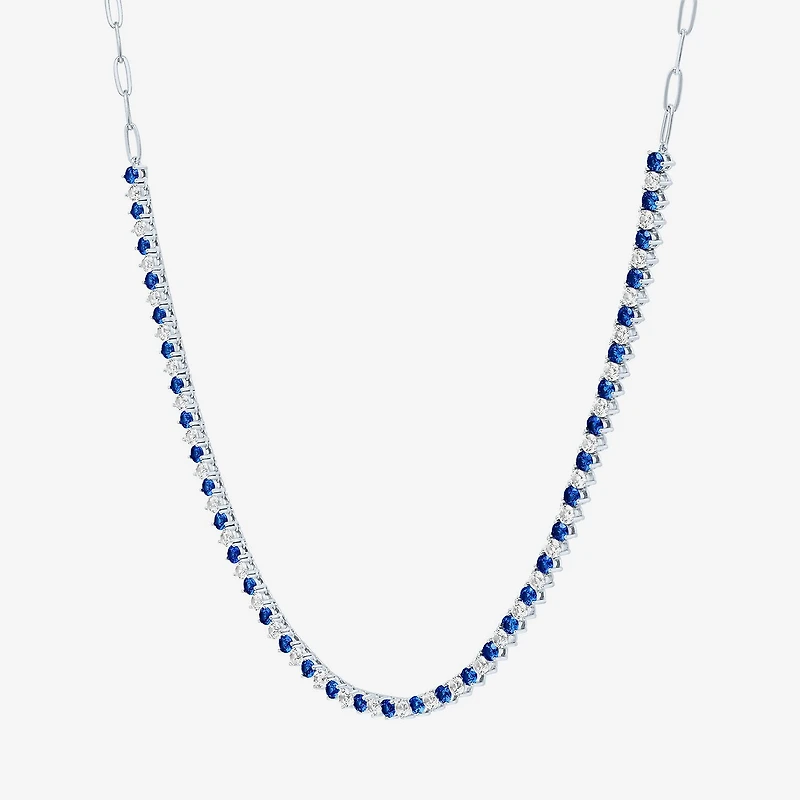 Gemstone Sterling Silver 18 Inch Tennis Necklace
