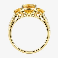 Womens Genuine Yellow Citrine 14K Gold Over Silver Cushion Side Stone Cocktail Ring