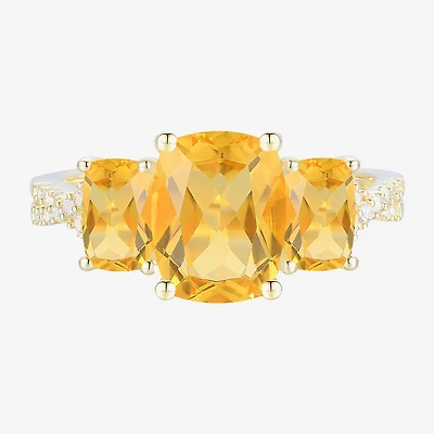 Womens Genuine Yellow Citrine 14K Gold Over Silver Cushion Side Stone Cocktail Ring