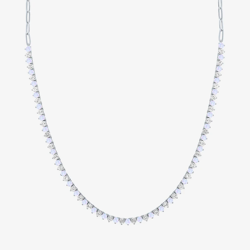 Gemstone Sterling Silver 18 Inch Tennis Necklace