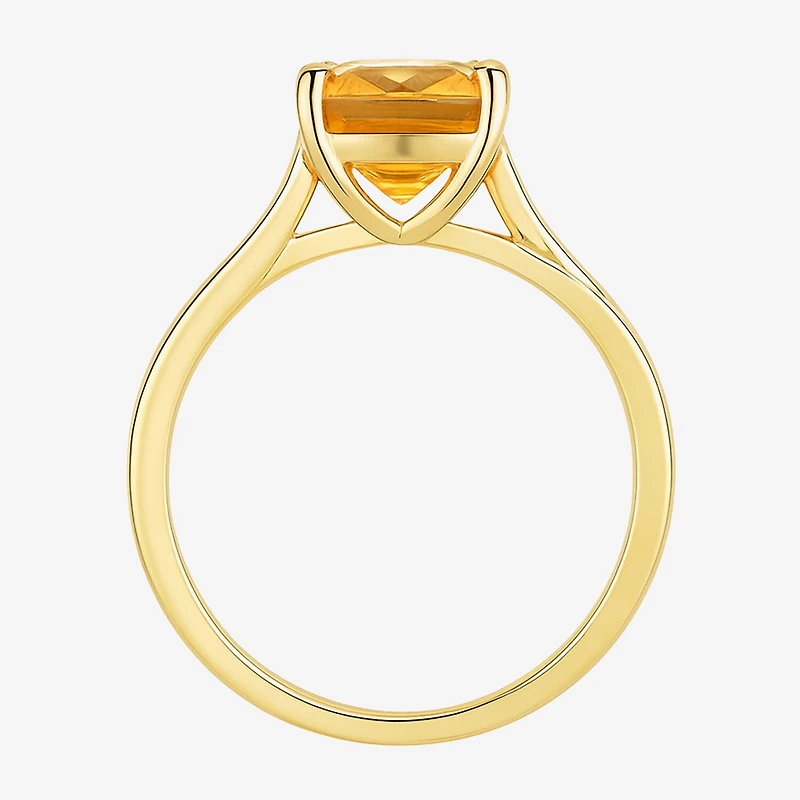Womens Genuine Yellow Citrine 14K Gold Over Silver Cushion Side Stone Cocktail Ring