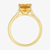 Womens Genuine Yellow Citrine 14K Gold Over Silver Cushion Side Stone Cocktail Ring