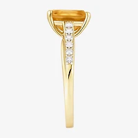 Womens Genuine Yellow Citrine 14K Gold Over Silver Cushion Side Stone Cocktail Ring