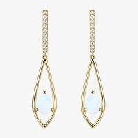 Womens Lab Created White Opal 14K Gold Over Silver Pear Round Drop Earrings