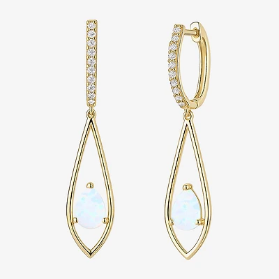 Womens Lab Created White Opal 14K Gold Over Silver Pear Round Drop Earrings