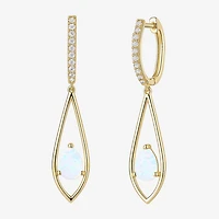 Womens Lab Created White Opal 14K Gold Over Silver Pear Round Drop Earrings