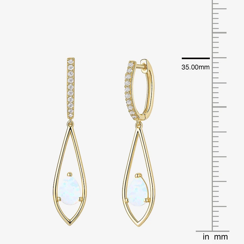 Womens Lab Created White Opal 14K Gold Over Silver Pear Round Drop Earrings