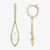 Womens Lab Created White Opal 14K Gold Over Silver Pear Round Drop Earrings