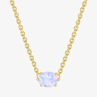 Gemstone 14K Gold Over Silver Oval 17.5 Inch Pendant Necklace