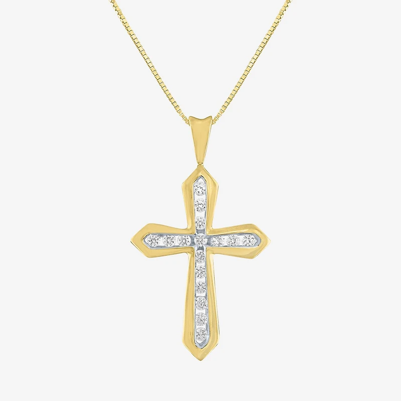 (G-H / Si2-I1) Womens 1/3 CT. T.W. Lab Grown White Diamond 10K Gold Cross 18 Inch Pendant Necklace