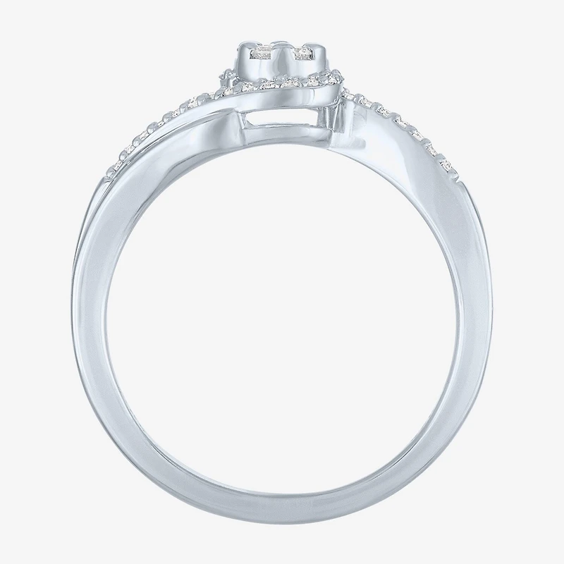 Womens 1/6 CT. T.W. Lab Grown White Diamond Sterling Silver Crossover Engagement Ring