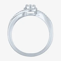 Womens 1/6 CT. T.W. Lab Grown White Diamond Sterling Silver Crossover Engagement Ring