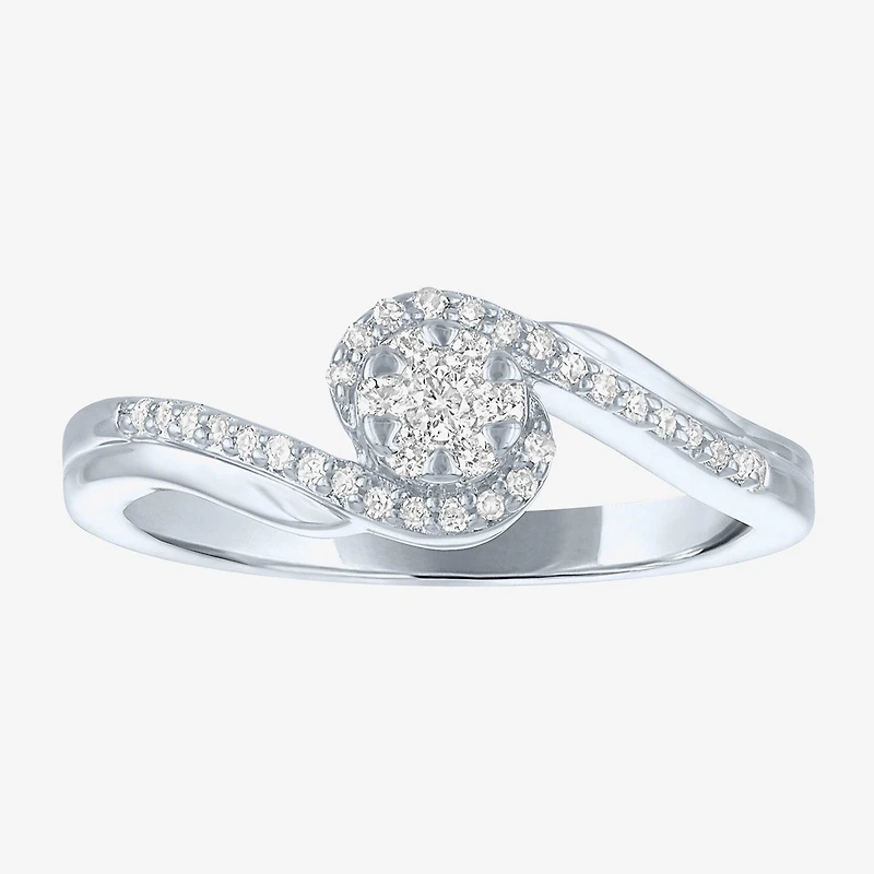 Womens 1/6 CT. T.W. Lab Grown White Diamond Sterling Silver Crossover Engagement Ring