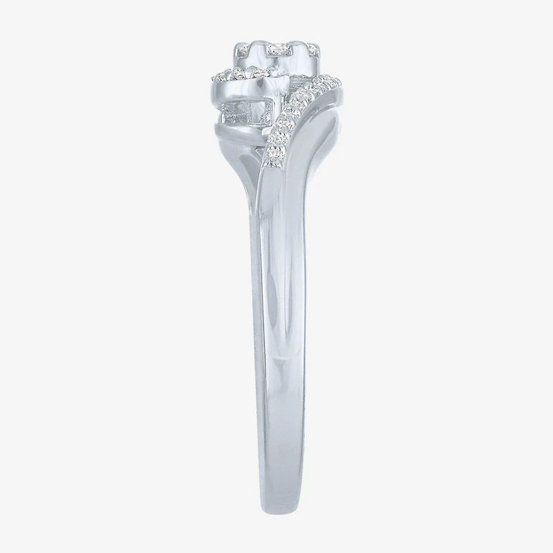 Womens 1/6 CT. T.W. Lab Grown White Diamond Sterling Silver Crossover Engagement Ring