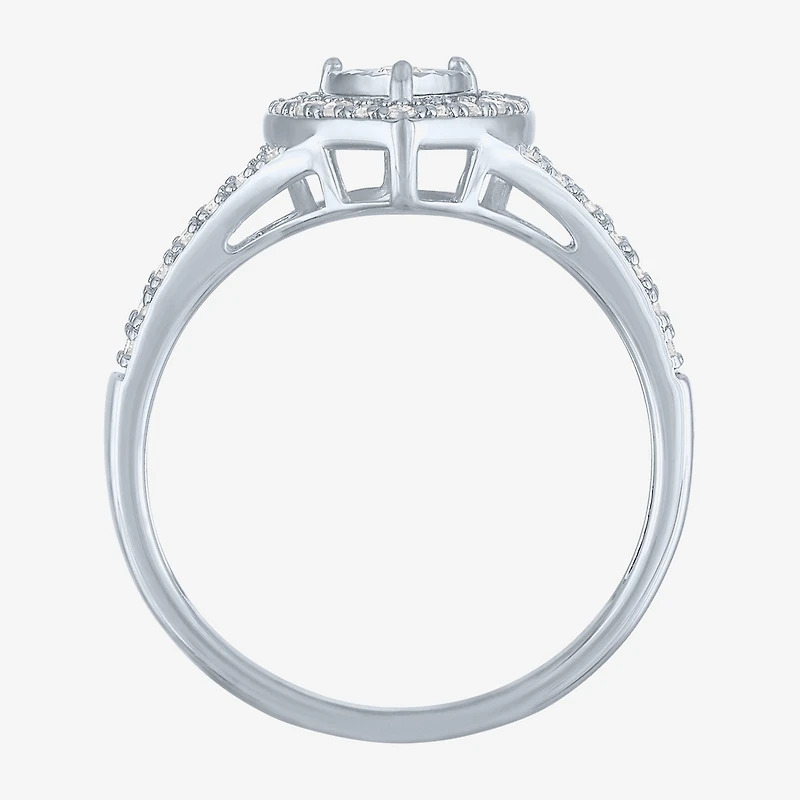 Womens 1/ CT. T.W. Lab Grown White Diamond Sterling Silver Crossover Engagement Ring