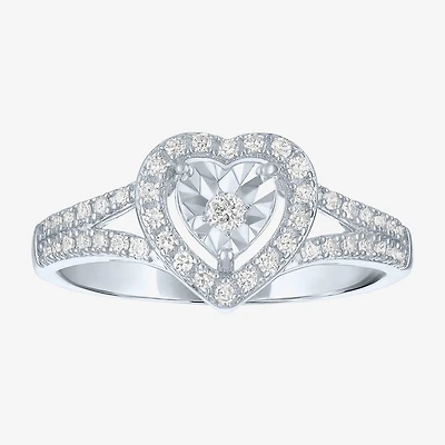 Womens 1/ CT. T.W. Lab Grown White Diamond Sterling Silver Crossover Engagement Ring
