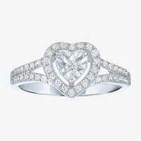 Womens 1/ CT. T.W. Lab Grown White Diamond Sterling Silver Crossover Engagement Ring