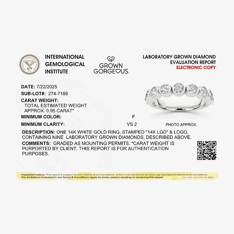 Grown Gorgeous Womens 2.5MM 1 CT. T.W. Lab White Diamond 14K Gold or Platinum Anniversary Wedding Band