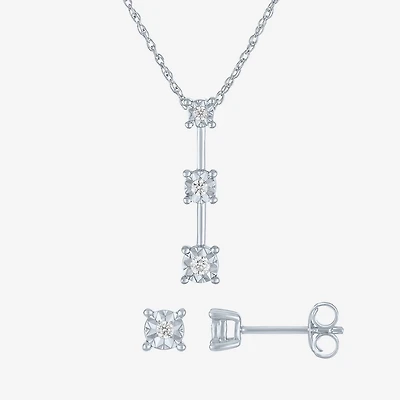 (G-H, Si2-I1) Womens 1/8 CT. T.W. Lab Grown White Diamond Sterling Silver Round 2-pc. Jewelry Set
