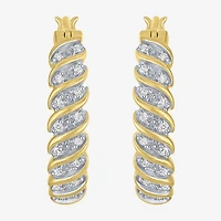 1/10 CT. T.W. Diamond Hoop Earrings in Sterling Silver or 14K Gold Over Silver