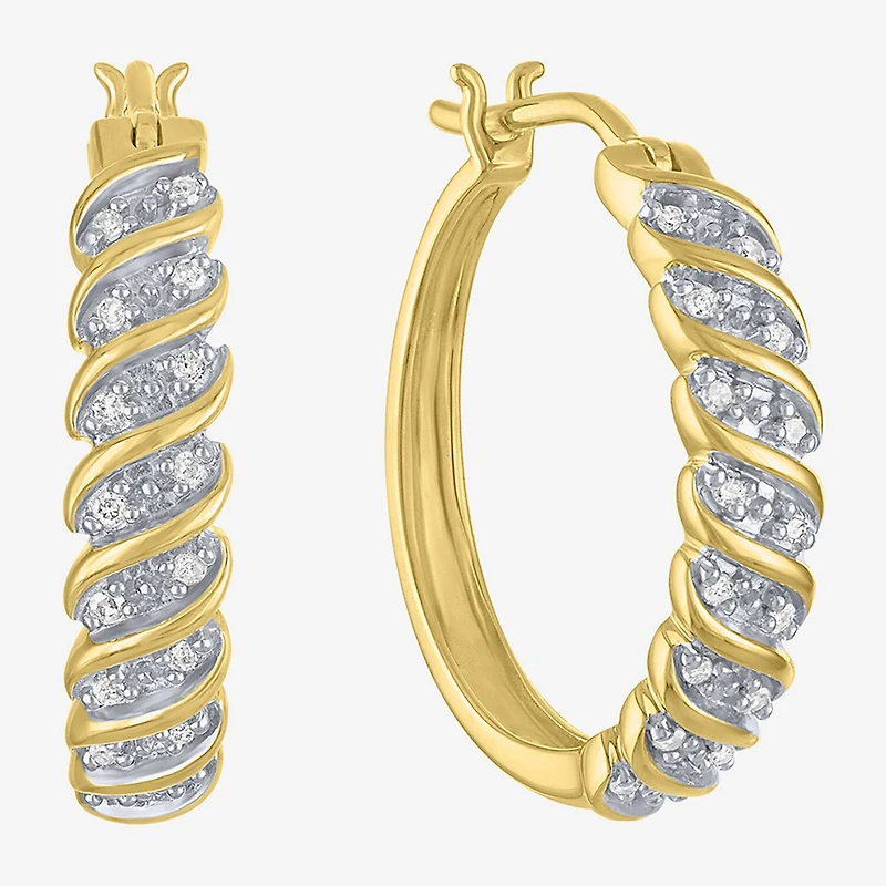 1/10 CT. T.W. Diamond Hoop Earrings in Sterling Silver or 14K Gold Over Silver