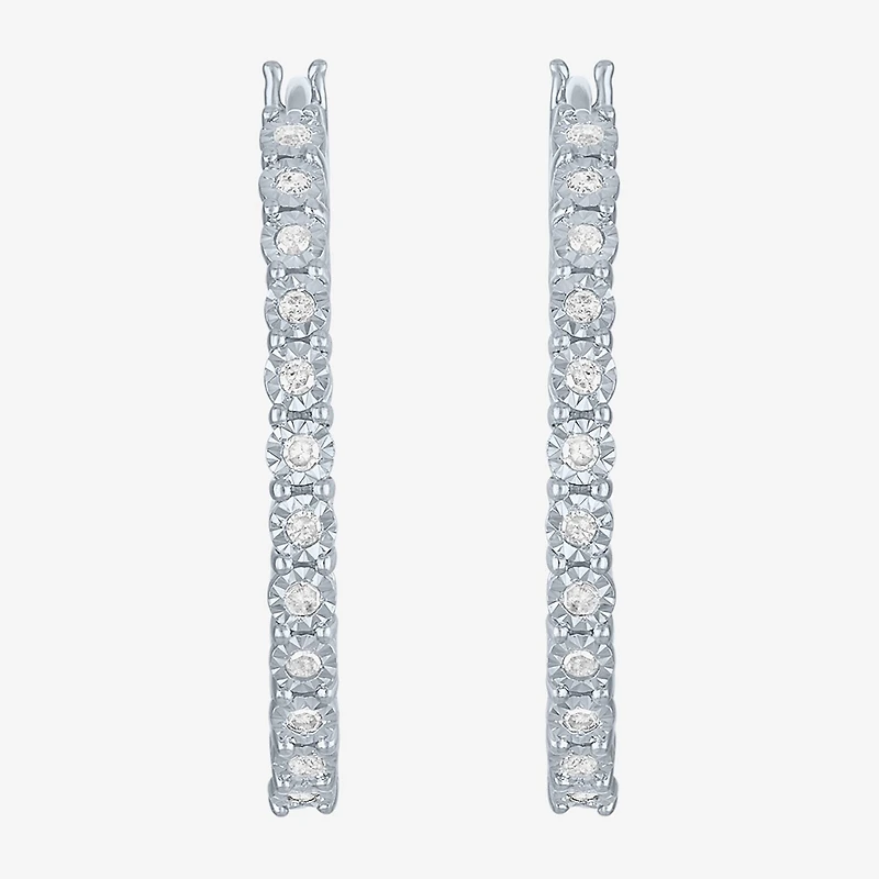 Womens 1/4 CT. T.W. Natural White Diamond Sterling Silver 26mm Hoop Earrings