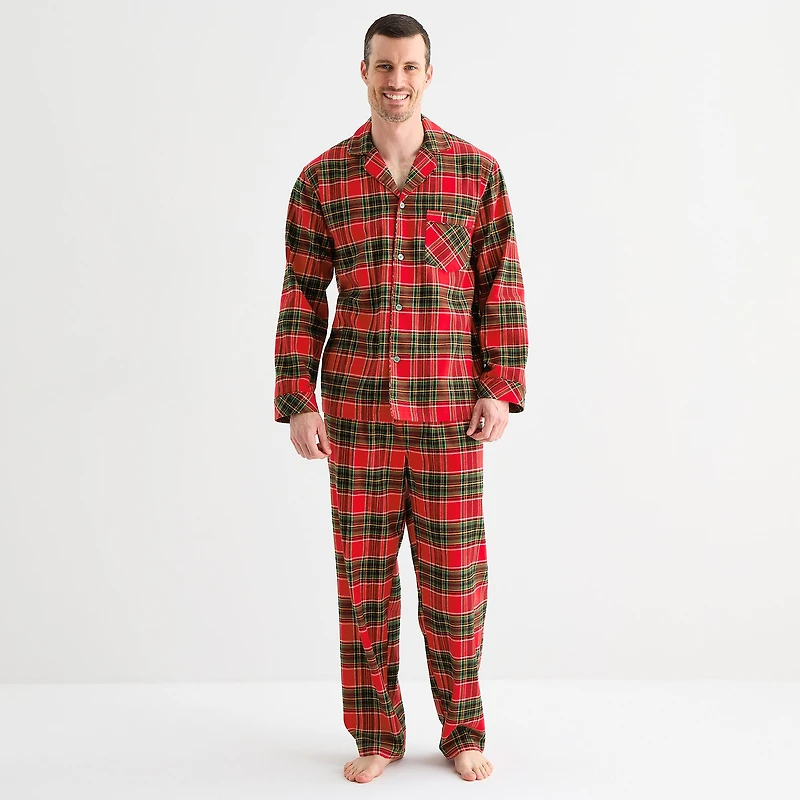 St. John's Bay Mens Flannel Long Sleeve 2-pc. Pajama Set