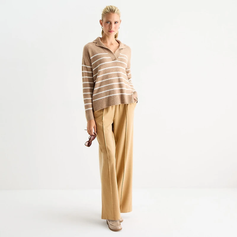 Stylus Womens Johnny Collar Long Sleeve Striped Pullover Sweater