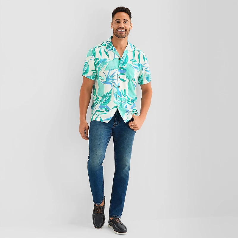 St. John's Bay Slub Button-Down Mens Short Sleeve Camp Shirt