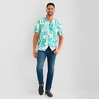 St. John's Bay Slub Button-Down Mens Short Sleeve Camp Shirt