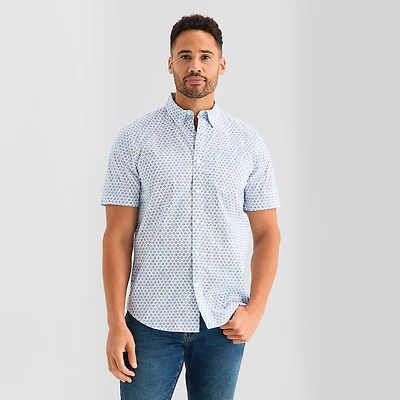 St. John's Bay Stretch Poplin Mens Short Sleeve Classic Fit Button-Down Shirt