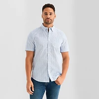 St. John's Bay Stretch Poplin Mens Short Sleeve Classic Fit Button-Down Shirt