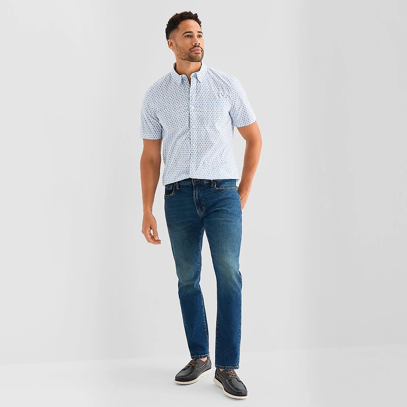 St. John's Bay Stretch Poplin Mens Short Sleeve Classic Fit Button-Down Shirt