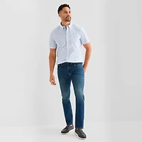 St. John's Bay Stretch Poplin Mens Short Sleeve Classic Fit Button-Down Shirt