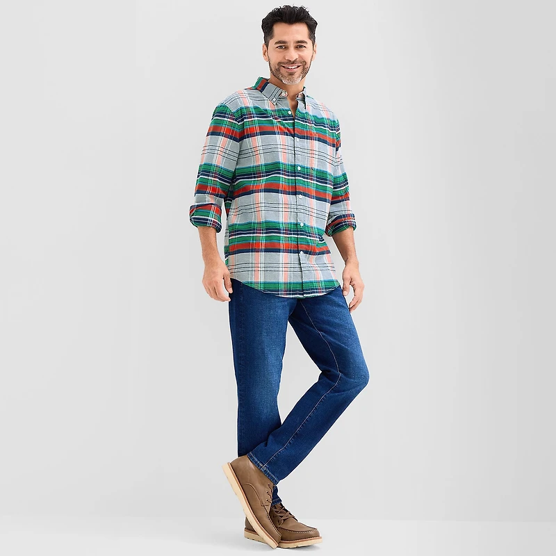 St. John's Bay Washed Oxford Mens Long Sleeve Classic Fit Stretch Fabric Button-Down Shirt