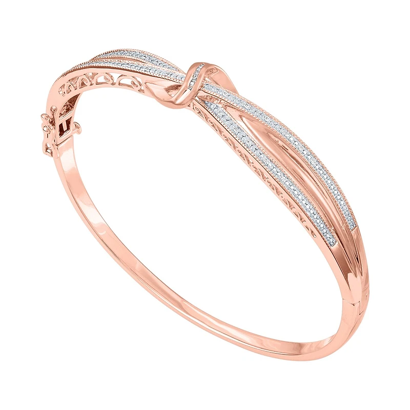 1/10 CT. T.W. Diamond Crossover Bangle Bracelet Sterling Silver or 14K Gold Over