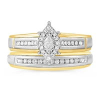 Womens 1/4 CT. T.W. Natural Diamond 10K Gold Marquise Side Stone Halo Bridal Set