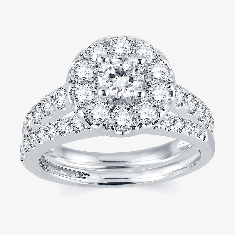 Signature By Modern Bride Womens 2 CT. T.W. Natural White Diamond 14K Gold Round Halo Bridal Set