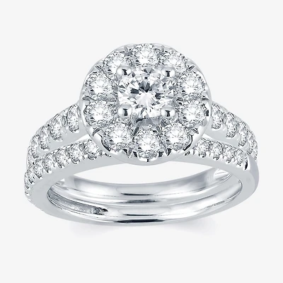 Signature By Modern Bride Womens 2 CT. T.W. Natural White Diamond 14K Gold Round Halo Bridal Set